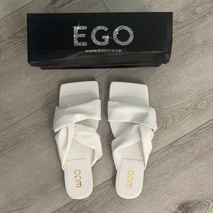 EGO White Leather Faux Sandals NEW